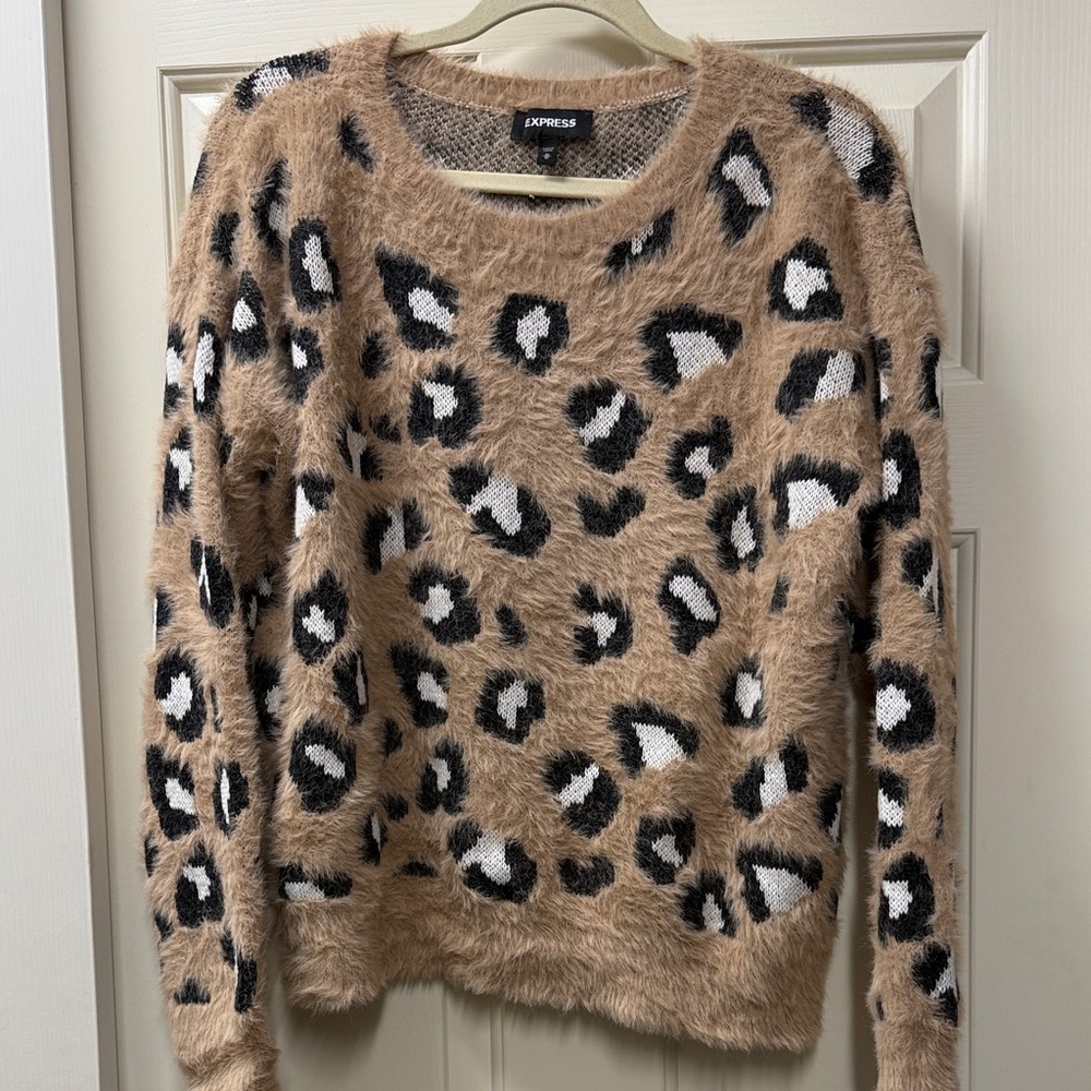 Express Fuzzy Animal Print Sweater